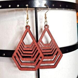 Abstract geometric redwood earrings hollowed out earrings